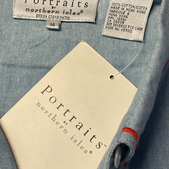 Vintage Floral Chambray Top NWT Womens 14 Button Up Camp Shirt Nature Cottage - Picture 11 of 13